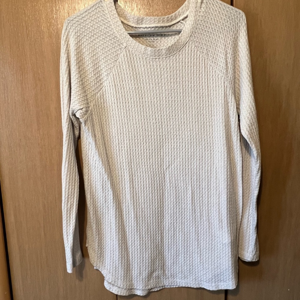 American Eagle Outfitters Cream Waffle Knit Sweater